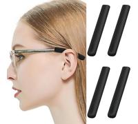 4pcs Eyeglass Ear Cushions, Silicone Eyeglass Ear Cushions Soft Anti Slip Temple Pads Eyeglass Temple Tips Eyeglass Pads Behind The Ear Eyewear Retainer Glasses Arm Sleeve for Glasses (Black)