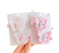 4PCS fabric hair clip, cute hand embroidered beautiful butterfly side clip without damaging hair white and pink