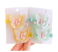 4PCS fabric hair clip, cute hand embroidered beautiful butterfly side clip without damaging hair yellow and green