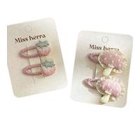 4PCS Fabric Hair Clips, Cute Pink Strawberry Mushroom Embroidery Side Clips Don't Hurt Hair