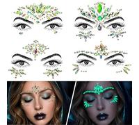 4Pcs Face Gems for Women Night Glow Self Adhesive Gem Stickers Face Jewels Festival Accessories Glitter Freckles Temporary Tattoo Eye Gems Stickers Makeup Decor for Party Rave Festival Party Gift