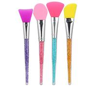 4PCS Face Mask Brush Facial Mud Mixing Silicone Makeup Brush Applicator Soft Silicone Head for Even Application of Facial Mud Clay and DIY Masks Set in Pink Purple Yellow Blue