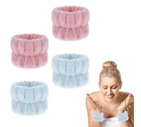 4Pcs Face Wash Wristbands, Wrist Spa Washband Microfiber Wrist Towel Band for Washing Face Elastic Absorbent Wristbands for Women Girls, Prevent Liquid from Spilling Down Your Arms (Pink&Blue)