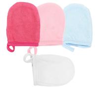 4pcs Face Washing Gloves Reusable Microfiber Plant Fiber for Travel | Gentle around Eyes, Reduces Friction, Hanging Hole Design, Neat Stitching, Hotel Stay Use Random Color