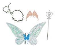 4pcs Fairy Wings Butterfly Elf Dress up Set Fairy Wings Costume Sparkling Sheer Wing with Flower Headband for Bride Flower Boy Accessories Theme Parties Carnival, Halloween, Photo Shoots for Women