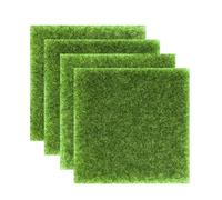 4Pcs Fake Grass Mat, Miniature Artificial Grass 15x15cm, Modelling Grass Syntheti Turf for Crafts Modelling Dollhouse Toy Farm Ornament Craft Pot Fairy Garden Decoration (Green)