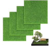4PCS fake grass sheets - 15 x 15 cm plastic grass mats - realistic garden lawn - perfect for model, toy farm, miniature garden, and dollhouse decoration - creating a beautiful faux grass landscape