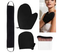 4Pcs Fake Tan Mitt & Brush Set, Self Tanning Mitt Glove with Back Applicator, Lotion Applicator Gloves, Reusable Exfoliating Mitten for Body, Soft Velvet Tanning Mitt, Sunscreen Moisturiser Tool