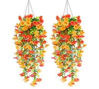4Pcs Fall Artificial Hanging Flowers Outdoor,Autumn Artificial Hanging Plants UV-Resistant Fake Yellow Morning Glory Flowers Hang Vine Drooping Trailing Flowers for Indoor Outdoor Garden Autumn Deco