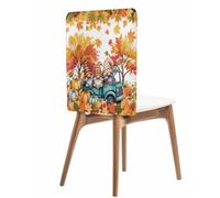4pcs Fall Chair Back Covers, Thanksgiving Dining Blue Truck Gnome Maple Leaf Pumpkin Autumn Covering, Removable Washable Country Fall Chair Covers for Home Kitchen Farmhouse Decorations