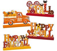 4pcs Fall Decorations for Home Mouse Wood Table Sign, Happy Fall Y'all Party Decorations, Pumpkin Maple Leaves Style Autumn Thanksgiving Party Centerpieces for Tables