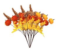 4Pcs Fall Flowers 12.6" Lint Artificial Pumpkin Maple Leaf Fall Floral Stems for Autumn Harvest Holiday Home Vase Arrangement Indoor Decor