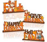 4Pcs Fall Scarecrow Decorations for Home Wooden Table Centerpieces