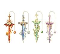 4pcs Fantasy Sword Bookmarks for Books, Journals, Planners - Cool Metal Book Markers for Reading Women & Men, Unique Book Marks Gifts for Book Lovers, Reading Accessories for Students & Adults & Kids