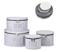 4PCS Felt Dinner Plate Storage Box with 48 Dividers for 7/8.5/10/12inch Campervan Bowls Bags Stackable Container Non Slip Double Zippers Dessert Cloth China Storage Case for Transport (Light gray)