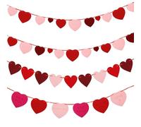 4pcs Felt Heart Garland, Valentines Day Heart Banner DIY Valentine's Day Decorations Hanging Pink & Red Heart Banner Wall Ornaments for Anniversary Wedding Birthday Party Valentines Decor
