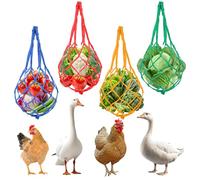 4Pcs Fence Feeders for Hens, Feeding Nets for Chickens with Net Rope, 22.4"Hanging Chickens Feeder for Poultry, Hens, Duck (Green, Yellow, Red, Blue)