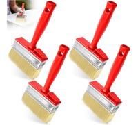 4Pcs Fence Paint Brush, 30x120mm Decking Brush Plastic Wall Painting Tools, Heavy Duty Outdoor Removable Block Brushes for Wood, Masonry, Timber Floor Furniture Renovation, House Maintenance, Red