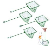 4pcs Fishing Net, Green Aquarium Fish Net, Small Square Fishing Net Fine Mesh with Long Wire Handle Or Catching Small Fishes Shrimps Or Cleaning Fish Tanks, Or Debris