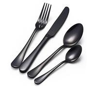 4pcs Flatware Set Black Stainless Steel Cutlery Utensil, Buyer Star Silverware Dinnerware Knife Fork Spoon Teaspoon Cutlery Set for 1