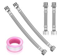 4pcs Flexi Hose Pipes, 3/8" x 3/8" BSP Braided Flexible Hose Pipe Connectors, 10cm/20cm Stainless Steel Flexi Pipes for Plumbing, Flexible Pipe Tap Connector Hoses for Kitchen Bathroom Basin+1 Tape