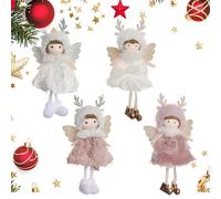 4pcs Floral Antler Angel Tree Topper Set - Plush White & Pink Hanging Christmas Decorations, Xmas Gift Ornaments for Tree Home Party