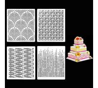 4Pcs Floral Cake Embossing Stencils Elegant Hollow Lace Cake Stencils Baking Floral Cookie Stencils Printing Cake Side Pattern Stencils for Cake Decorations