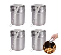 4PCS Flour Shaker, IBEQUEM Stainless Steel Mesh Sieve with Dust Cover with 4PCS Cleaning Brushes, Moisture Resistant Sprinkles for Icing, Cocoa, Cinnamon and Baking Spices