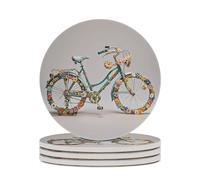 4PCS Flower Bicycle Coasters Non-Slip Round Drink Coasters with Ceramic Stone and Cork Base, Heat Resistant Absorbent 33.00Stone Coaster Set for Kinds of Mugs and Cups, 4 Inch