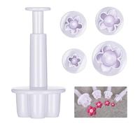 4Pcs Flower Fondant Cutter, White Flower Plunger Cookie Cutters Flowers Cookie Cutter Press Mold Plastic Baking Accessories for Cookies, Desserts, Chocolate Candy and Clay Sculpting