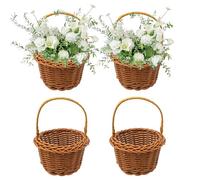 4pcs Flower Girl Basket, Handheld Rattan Basket Set Small Baskets with Handle Hand Woven Storage Baskets Hanging Flower Containers Arrangement for Wedding Picnic Garden Home Decor