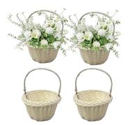 4pcs Flower Girl Basket, Handheld Rattan Basket Set Small Baskets with Handle Hand Woven Storage Baskets Hanging Flower Containers Arrangement for Wedding Picnic Garden Home Decor