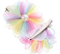 4pcs Flower Hair Clips, Cute Pearl Gauze Hairpins | Colourful Decorative Set, Reusable Metal Pieces, for Photos, Weddings, Straight or Curly Styles