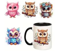 4pcs Flower Owl UV DTF Cup Wraps Winter UV DTF Transfer Waterproof Sticker for Glass Cups Furniture Craft DIY Crafts,Rub on Transfer Stickers for DIY Water Bottle Laptop Decal Wood Car