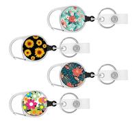 4pcs Flower Pattern Badge Clip Zinc Alloy Id Holder | Smooth ABS Surface, Decorative Sunflower Styling, Sturdy Construction, Suitable for Factory Workers, Security Staff,