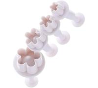 4Pcs Flower Plunger Cookie Cutter Cookie Cutters for Baking Plastic DIY Blossom Flower Cake Fondant Mold Plastic Cake Decorating Tools Baking Accessories Dessert and Candy Sculpting Tools(White)