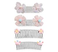 4PCS Flower Shape Comb Clip, 9.5cm Hair Comb Clips, Acrylic + Alloy + Fabric Material, Cartoon Style, Easy To Organize The Broken Hair On The Forehead And Back Of Head