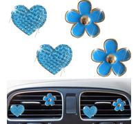 4PCS Flowers and Heart Air Vent Clips Auto Air Freshener, Girly Car Accessories for Women,Scent Decorations Refillable Clips On Air Freshener (Blue)
