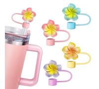4PCS Flowers Stanley Straw Cover 10mm Cute Stanley Straw Topper Stanley Cup Straw Cover 40oz For Stanley Cup Accessories Summer Hawaii Compatible With Stanley Water Bottle Cup