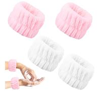 4Pcs Fluffy and Elastic Absorbent Wrist Washband for Women Washing Faces - Prevent Liquid from Spilling Down Your Arms (Pink&White)