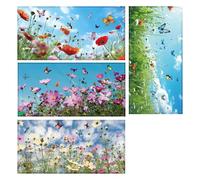 4pcs Fluorescent Light Covers for Ceiling Lights, 47x23.6 Inch Magnetic Drop Ceiling Light Cover Filters Shade 4 Styles Flowers and Butterflies Fabric Overhead Light Cover for Classroom, Home, Office