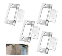 4pcs Flush Hinges, 2 Inch Silver Flush Hinges for 18mm MDF, Stainless Steel Flush Door Hinges Perfect for Cabinets Cupboards Shed Doors DIY Wood Projects and Furniture Fittings
