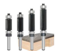 4Pcs Flush Trim Router Bits Set 1/4 Inch Shank, Top and Bottom Bearing Two Flute Trimmer Router Cutter Bit, 1/2" Cutting Diameter, Cutting Length 13/16", 1", 1-1/4", 1-1/2"