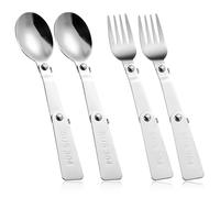 4pcs Foldable Fork and Spoon Set, Stainless Steel Folding Spoon and Fork Portable Tableware for Outdoors Travel Camping Replacement Utensils Compatible with Thermos Funtainer 16oz Food Jar