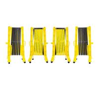 4Pcs Foldable Safety Barrier - Yellow | 350CM Plastic Expandable Barricade for Maintenance Works, Warehouse, School | Portable Mobile Barricade Fence with 4 Wheels