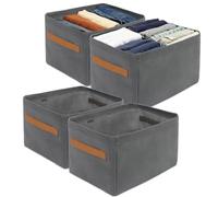 4PCS Foldable Storage Baskets for Shelves, 35 * 25 * 22CM Clothes Storage Boxes Fabric Wardrobe Organiser Boxes with Handle, Waterproof Canvas Box for Clothes Home and Office Room Organisers(Gray)