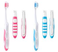 4Pcs Foldable Travel Toothbrush Set, Mini Portable Toothbrushes for Travel Camping Hiking, 2 Pink 2 Blue Soft Bristles Foldable Toothbrushes