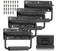 4Pcs Folding Chest Handles, 12cm Spring Box Pull Ring, Black Metal Crate Handle Replacement with Rubber Grip for Cabinet Flight Case Toolbox Storage Boxes Luggage