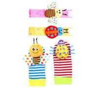 4pcs Foot Finders & Wrist Rattles | Baby Rattle Socks Wrist Strap Rattles | Baby Rattle Toy Animal Wrist Rattle Soft Bell Strap Sensory Development Toy Gift for 0-12 Month Babies Boy Girl
