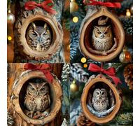 4PCS Forest Animal Decoration, Christmas Tree Animal Pattern 2D Acrylic Ornament, Owl Hanging Ornament, Seasonal Decor